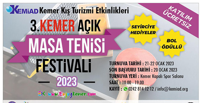 Kemer Masa Tenisi Festivali başlıyor