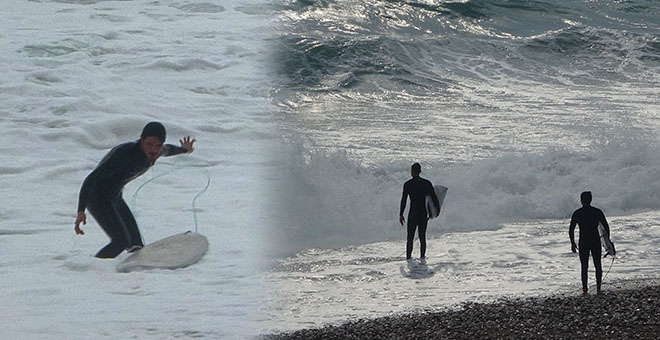 Sağanak ve fırtına alarmı verilen Antalya'da deniz sörfçülere kaldı 
